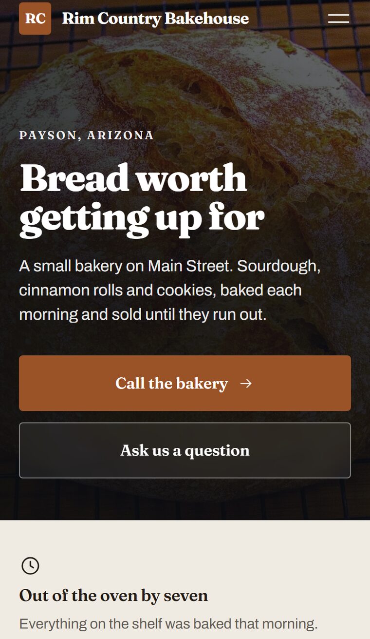 The same sample site shown on a phone